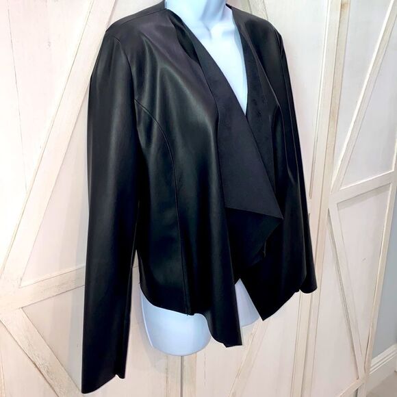 Halogen Black Faux Leather Open Front Waterfall Jacket Size Small - Picture 4 of 13